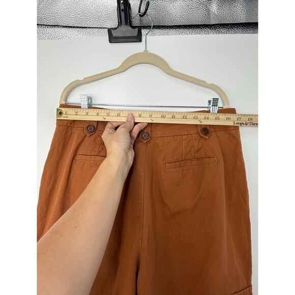 Banana Republic Heritage Pleated Cargo Pants Women 14 Rust Linen Blend Pockets - Picture 6 of 11